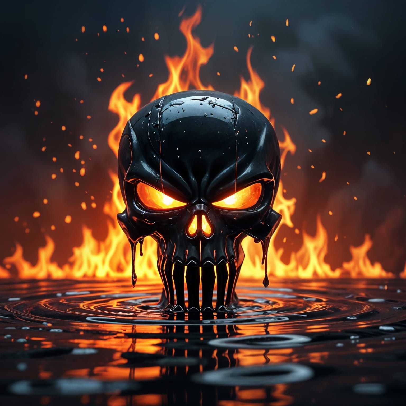 Punisher Logo as Liquid Mercury in Flames