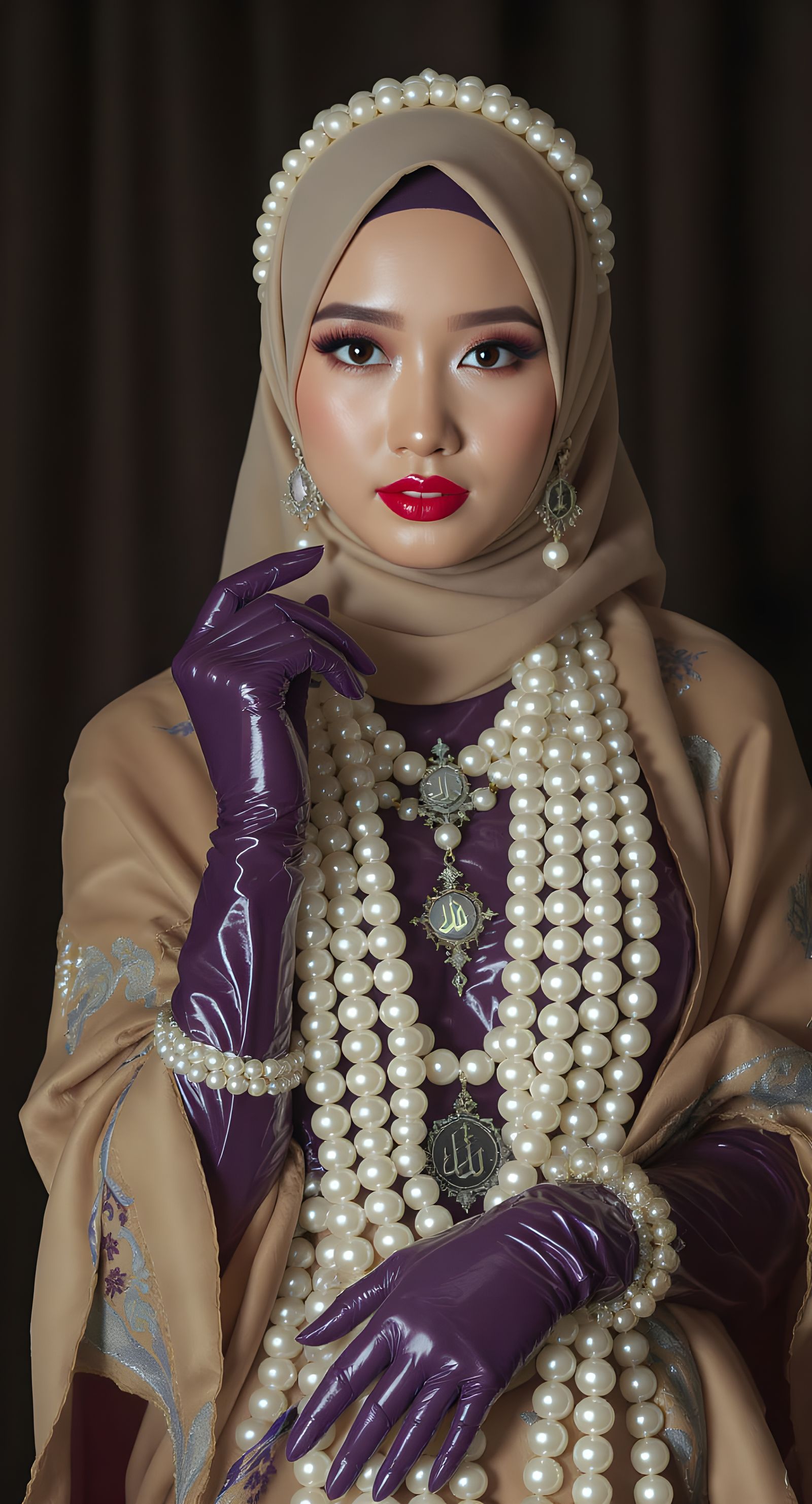 Elegant Hijab with Pearl Body Chain and Arabic Jewelry