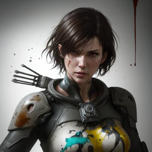 Brunette Woman Creating Ceramic Art: Graffiti Art Style