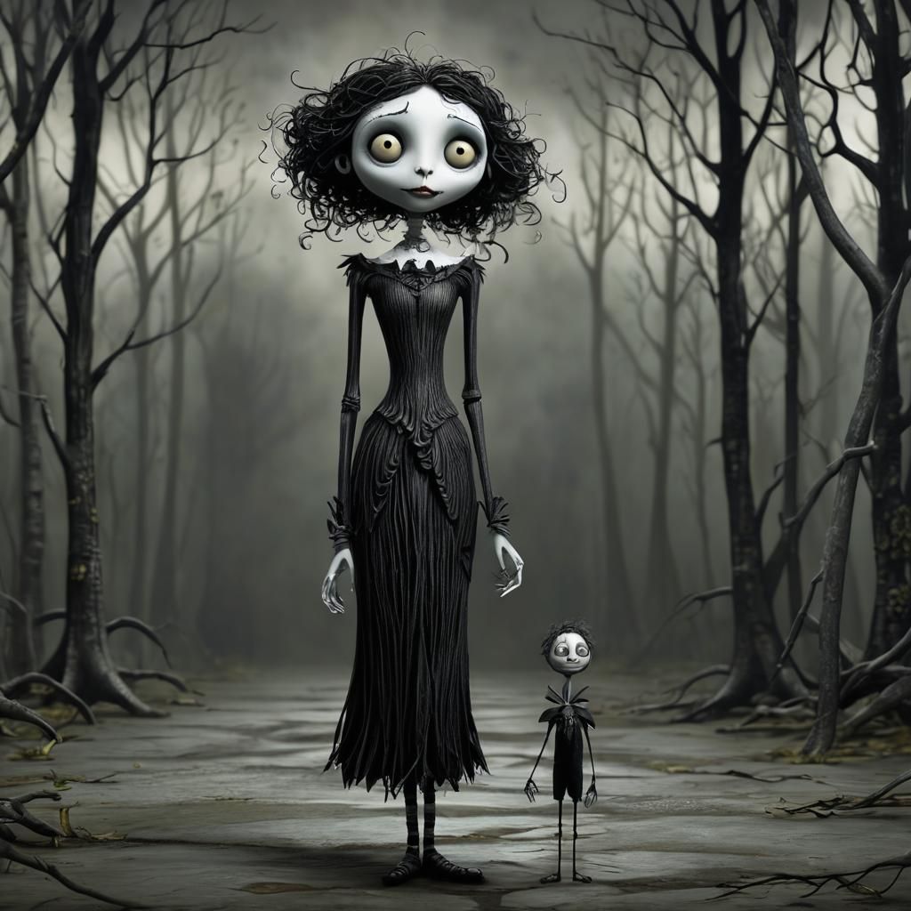 Gothic Storybook Scene in Tim Burton Style