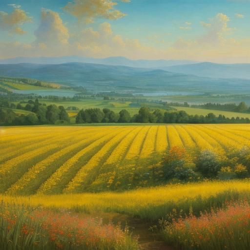 Radiant Wheat Field in Post-Impressionistic Style