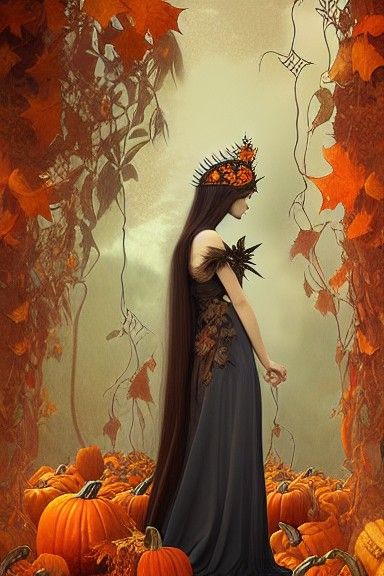 Autumn Goddess in Alphonse Mucha Style