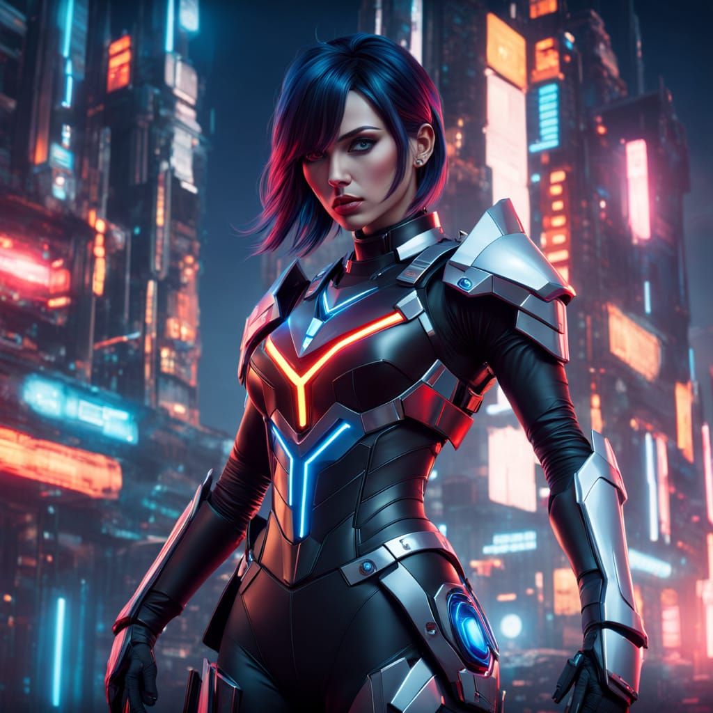Girl in Cyberpunk Armour with Futuristic Glow