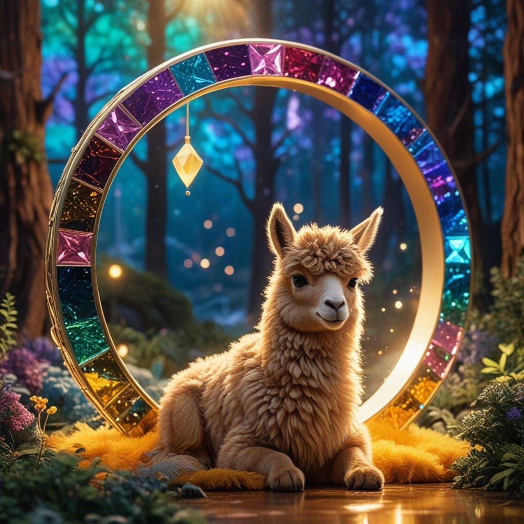 Regal Baby Llama with Iridescent Coat and Sparkling Eyes