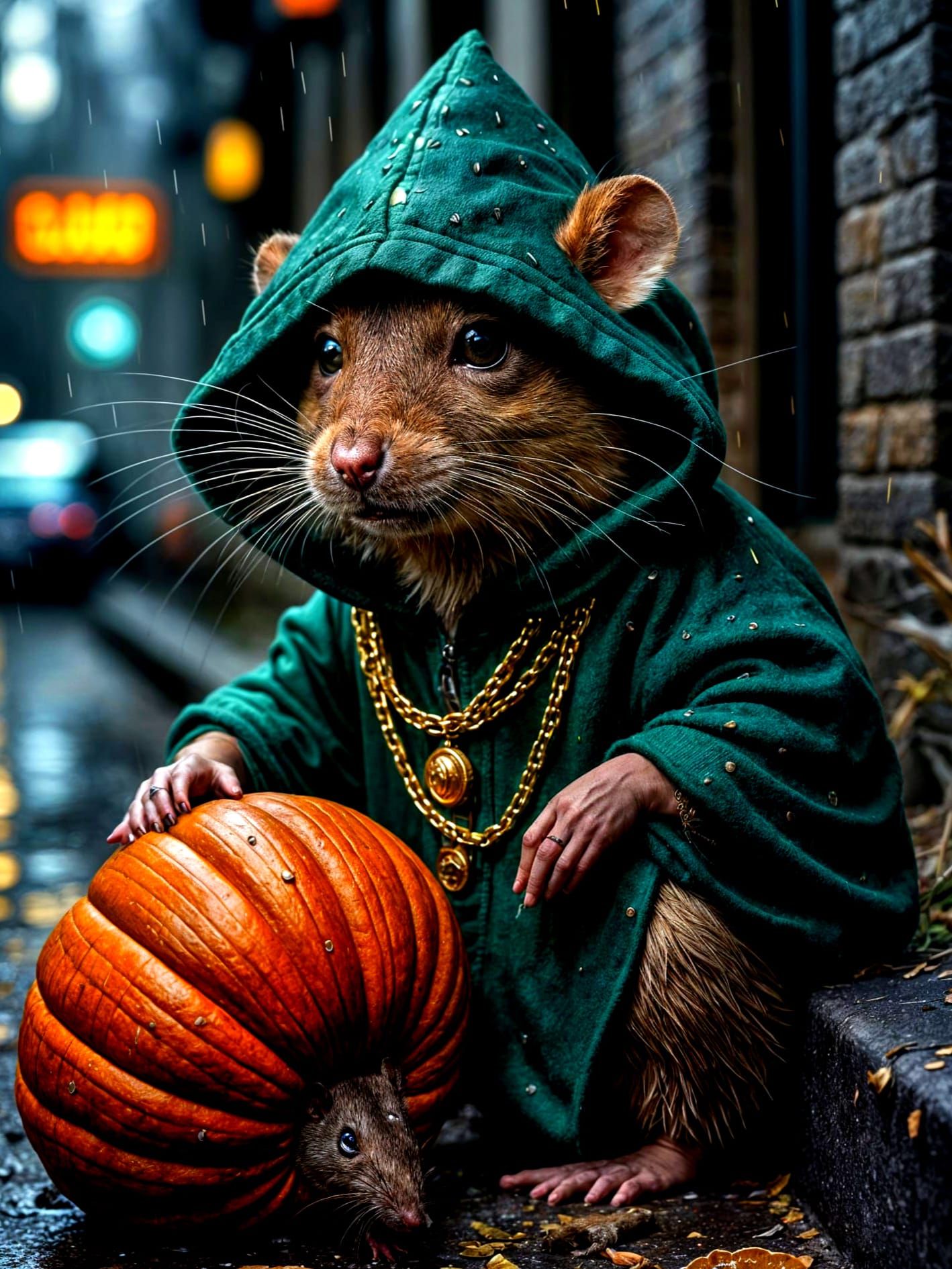 Rat Mystic on Urban Street, Dreamlike Wonder