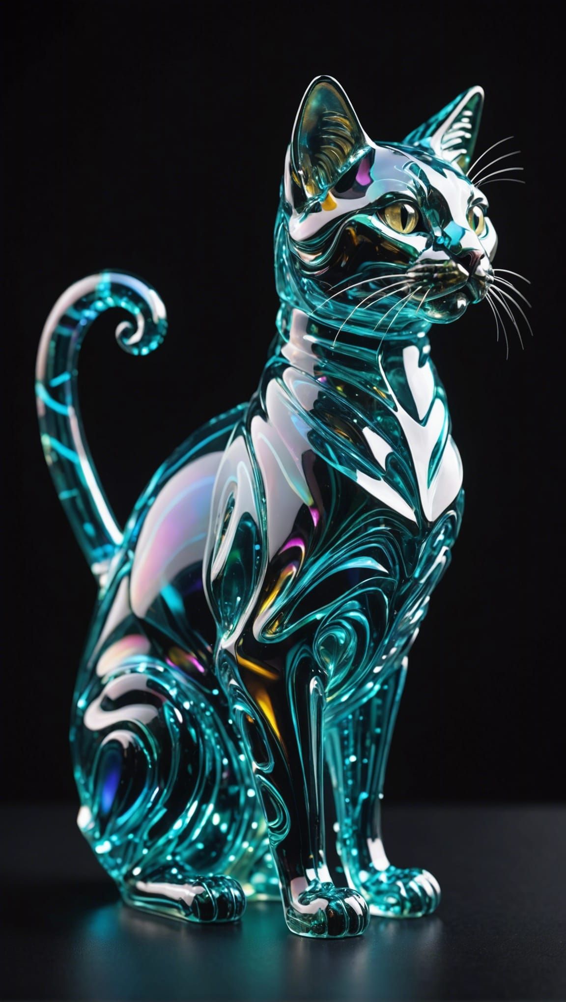 Iridescent Glass Cat Sculpture in 3D