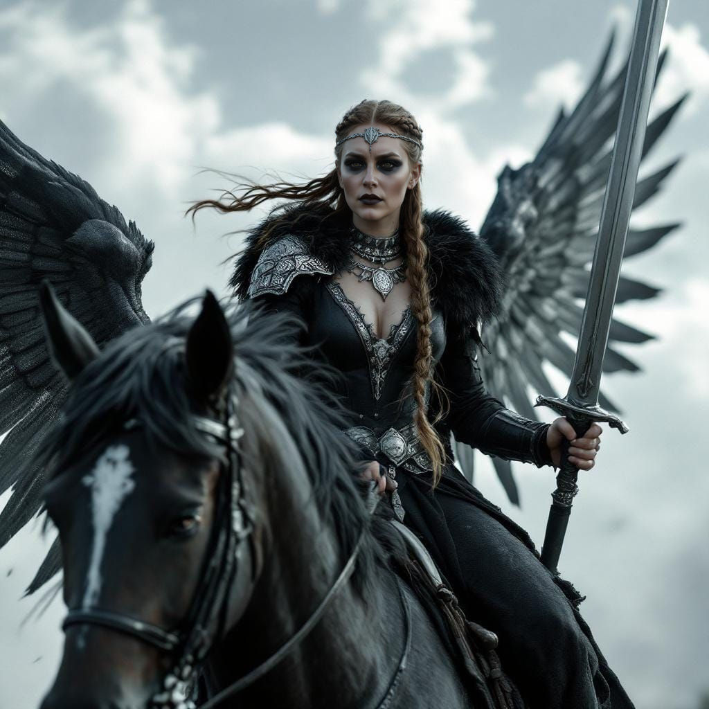 Viking Battle Goddess Gunnr on Winged Horse