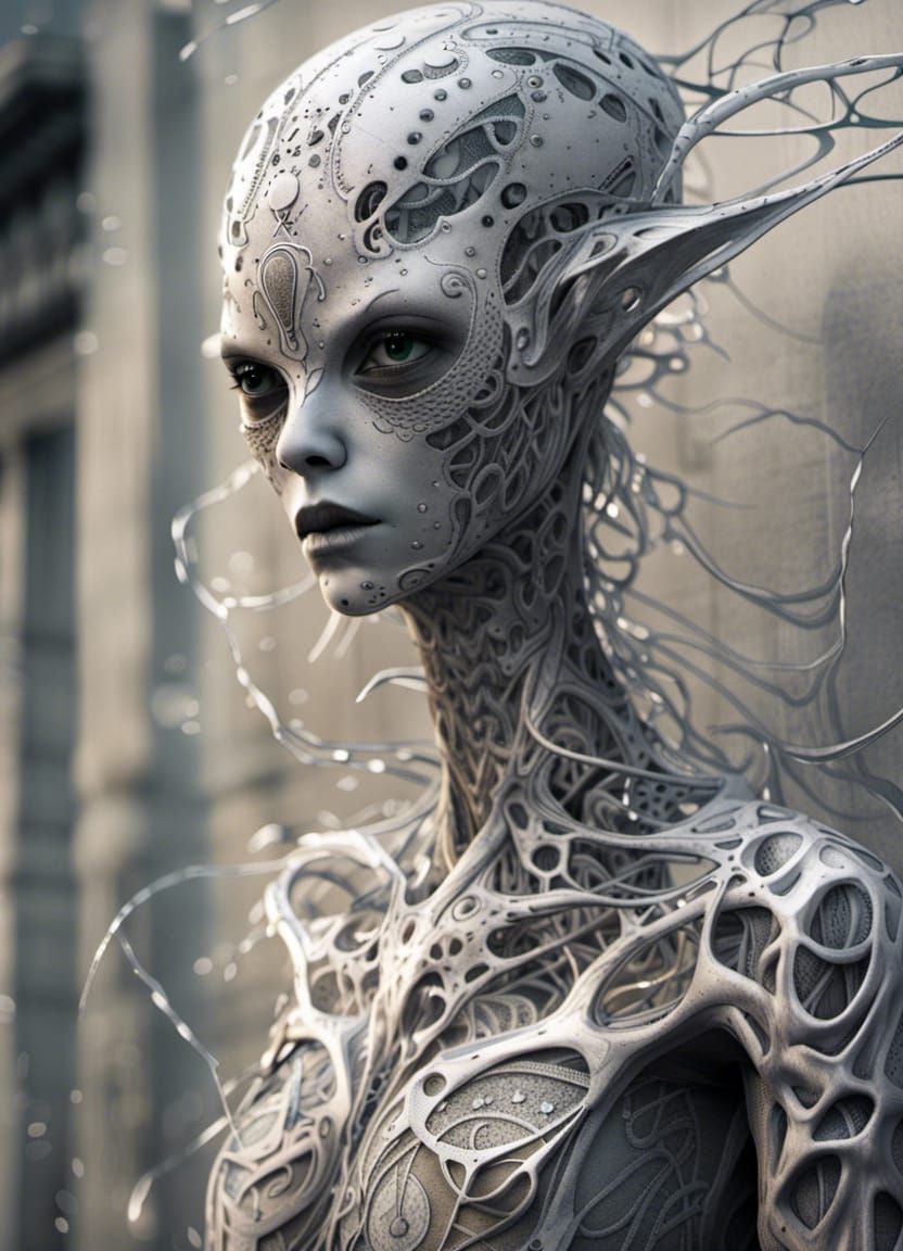 Alien with Silver Threads in Graffiti Art Style