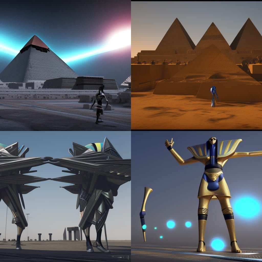 Futuristic Egyptian Gods in Sci-Fi Landscape