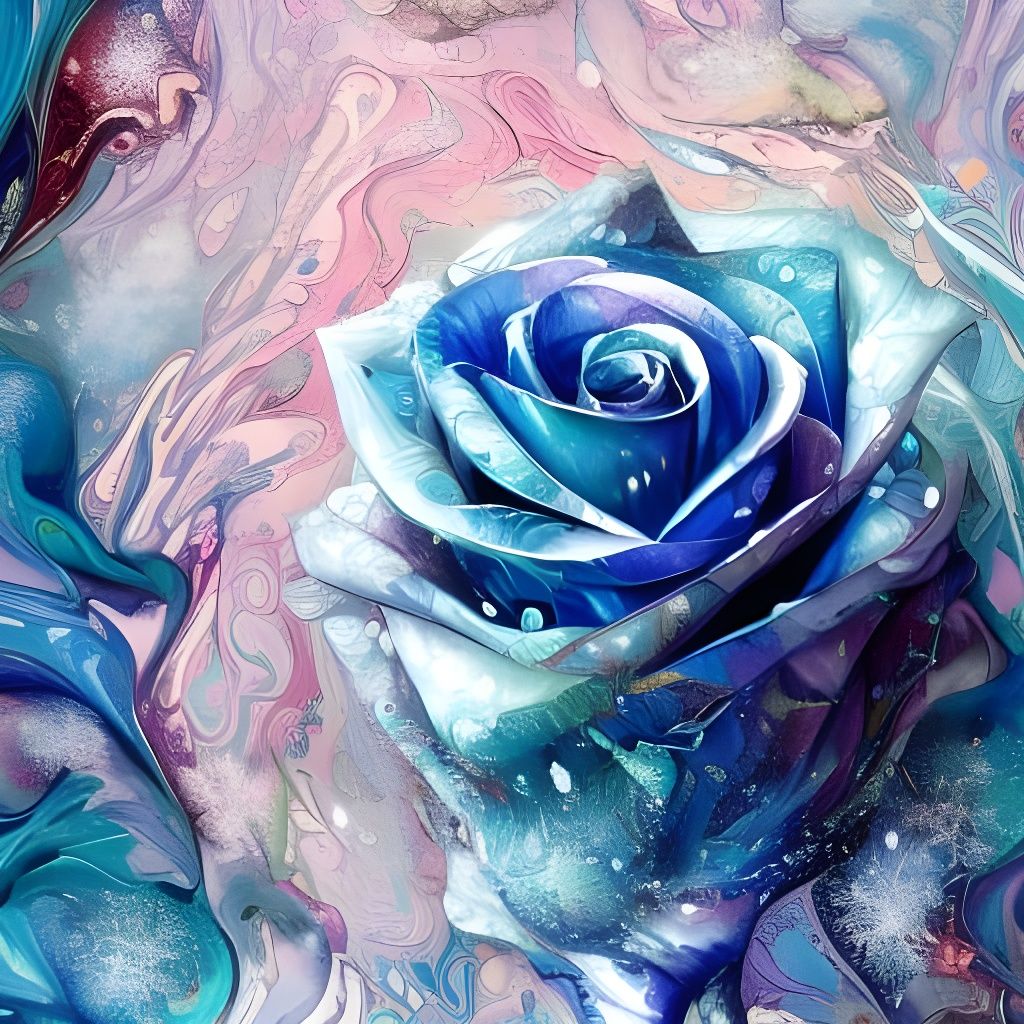 Icy Blue Rose: Hyperdetailed Gouache Illustration