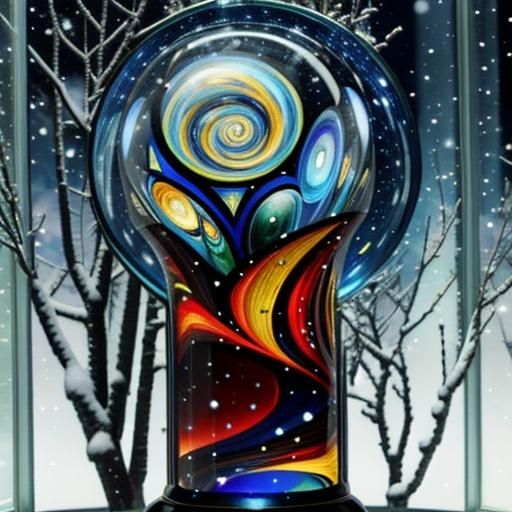 Starry Night Snow Globe in Psychedelic Style