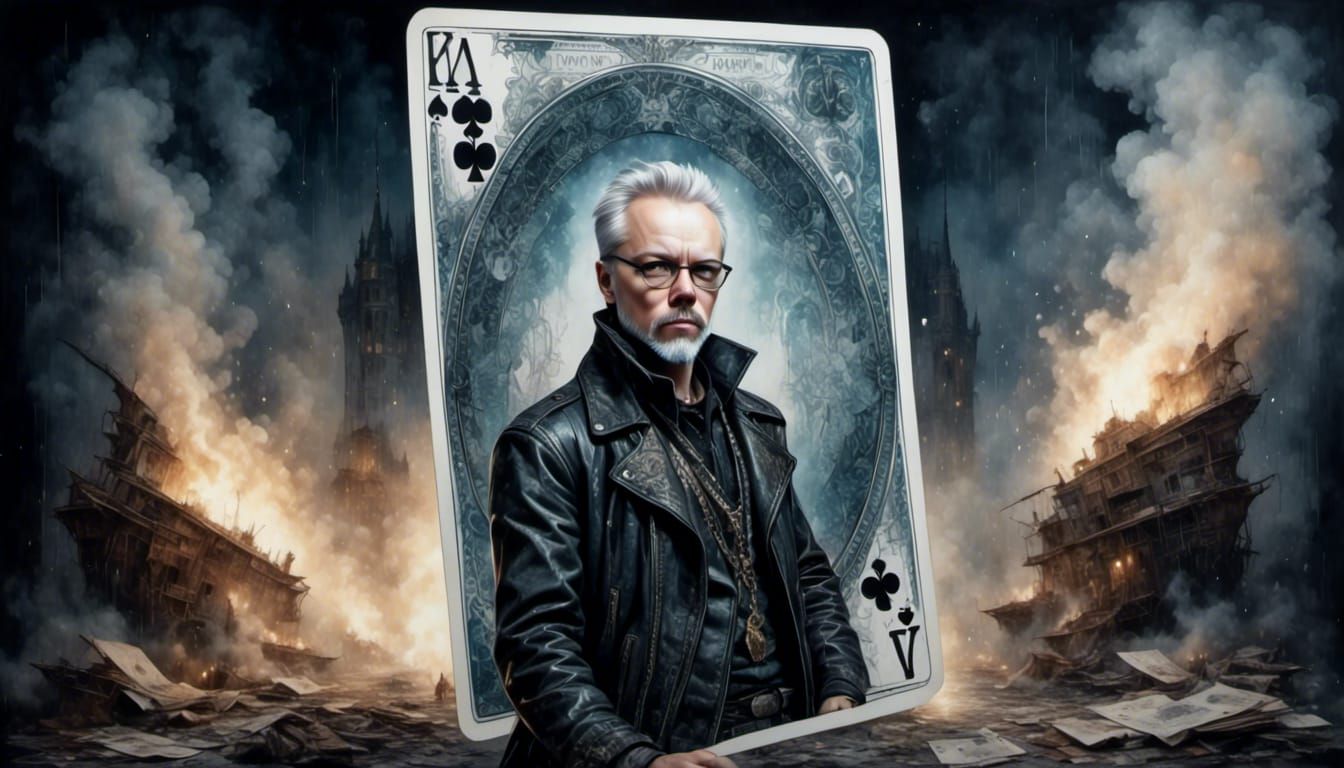 King of Spades Portrait with Grunge and Watercolor Effects