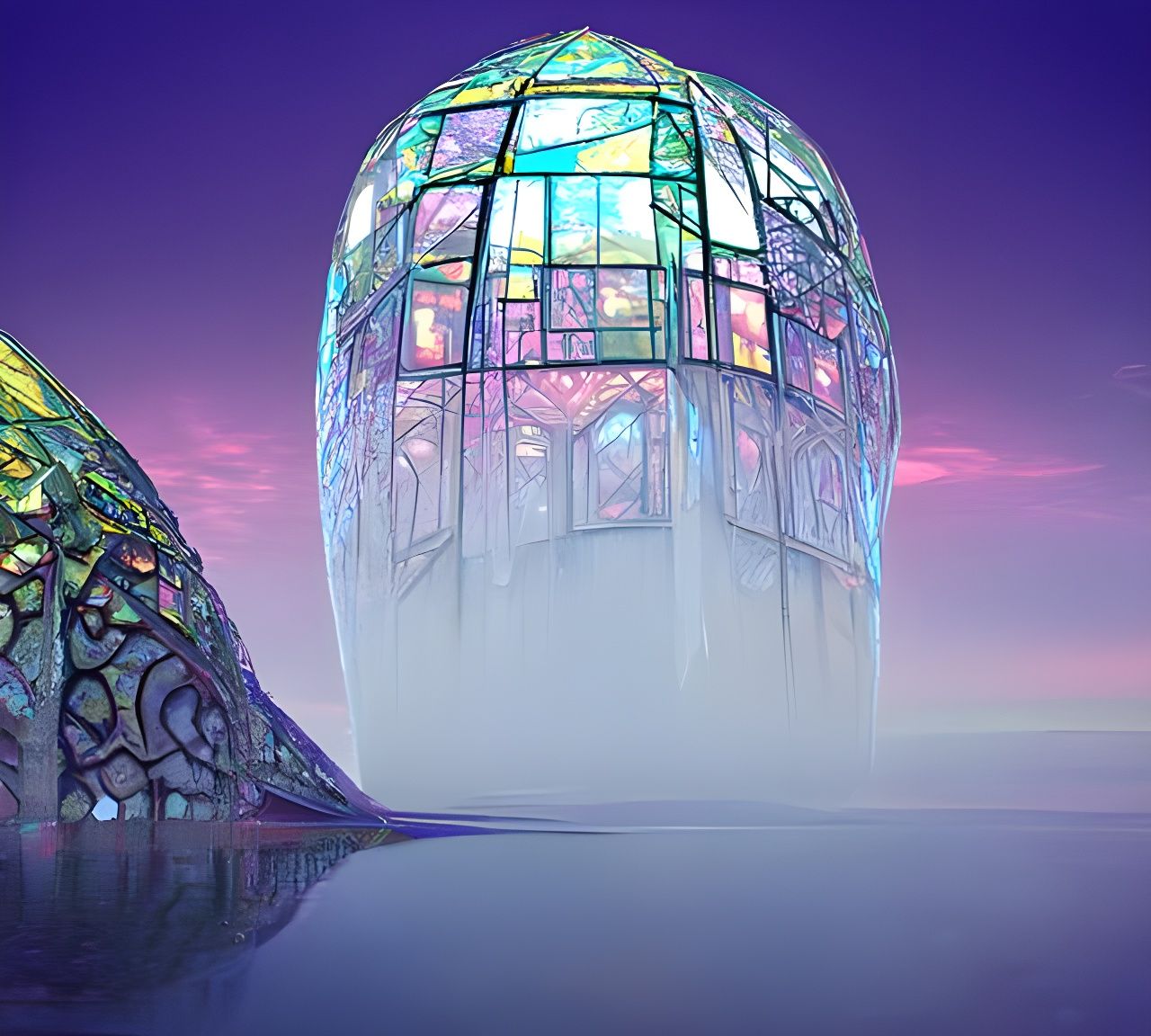 Glass Fantasy House in Kinetic Pointillism Style