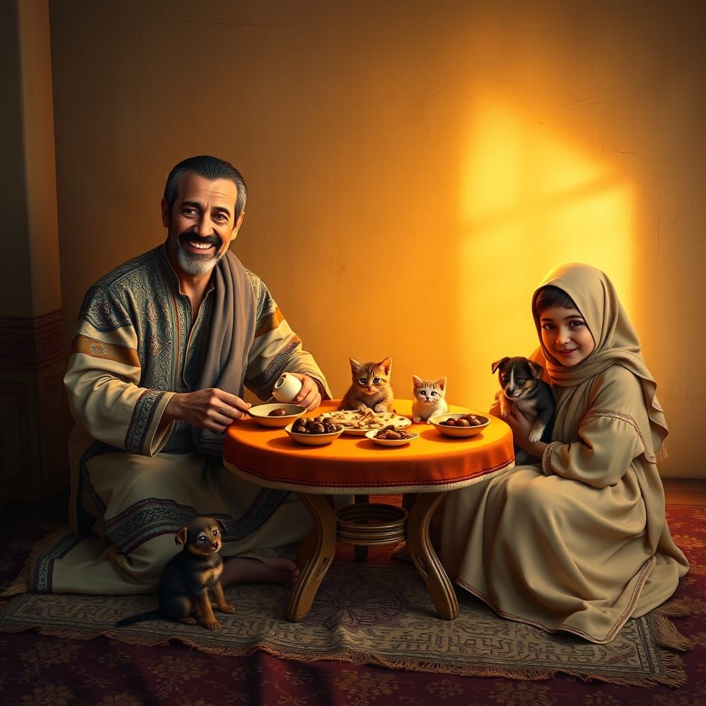 Warm Family Portrait in Traditional Middle Eastern Attire