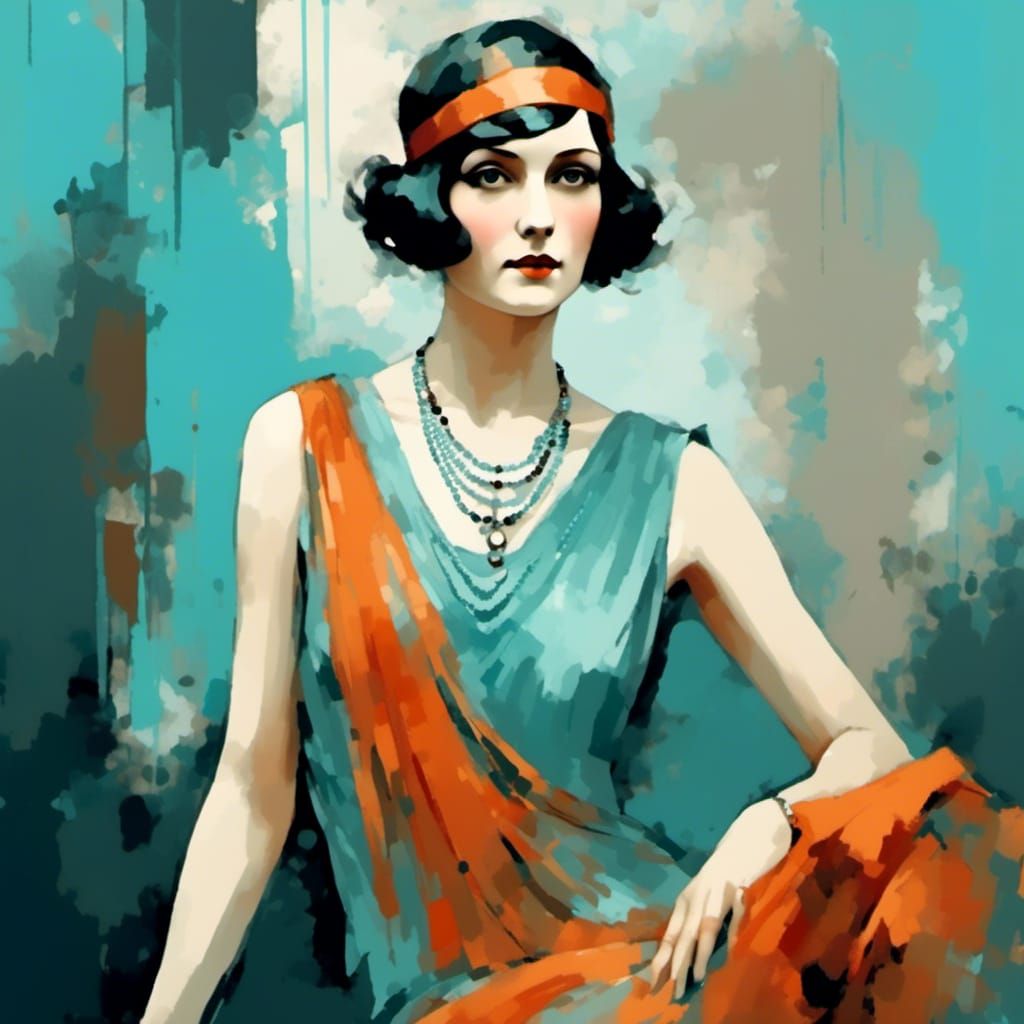 1920s Woman in Flapper Dress, Digital Painting