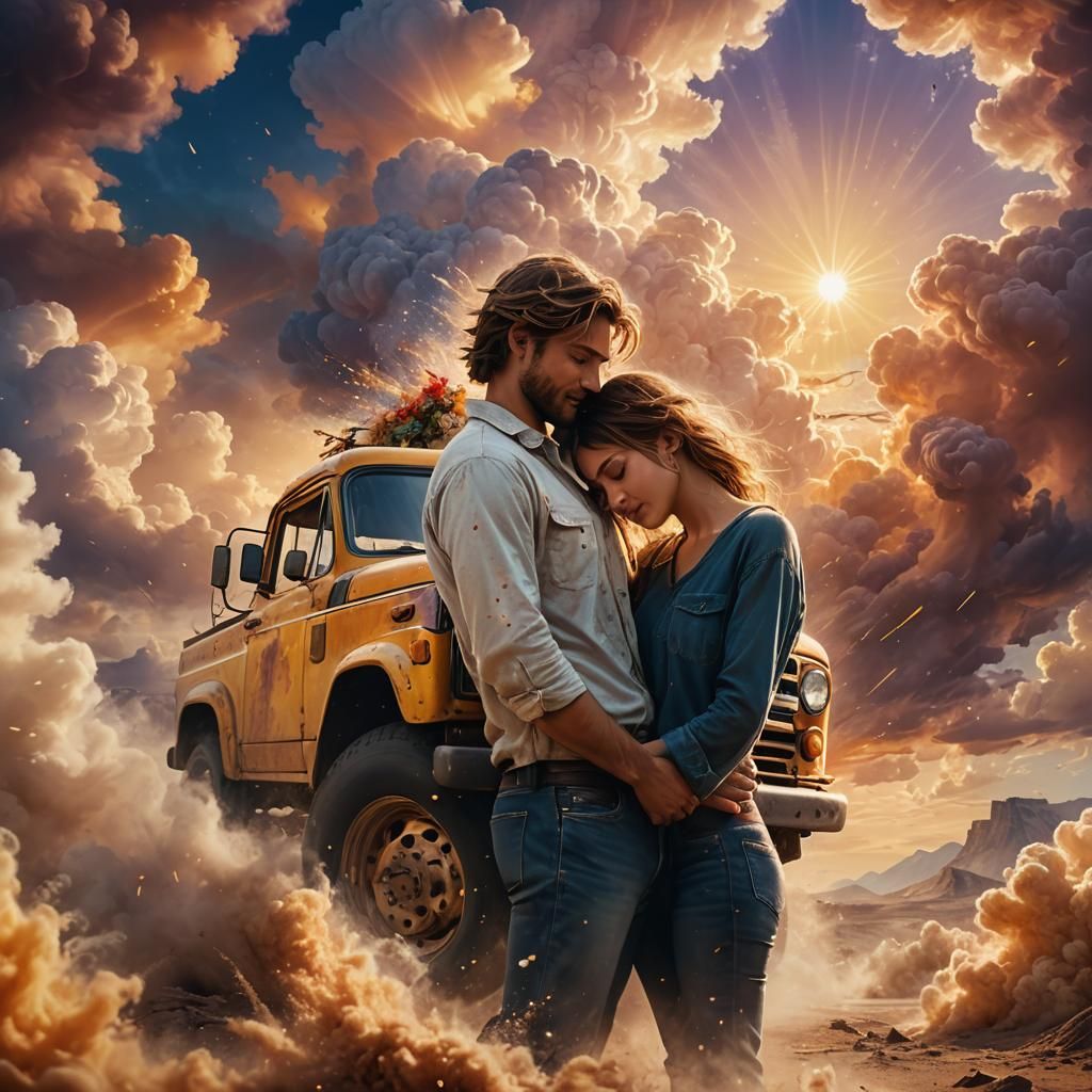 Lovers Embrace in Fantasy Landscape, Matte Painting