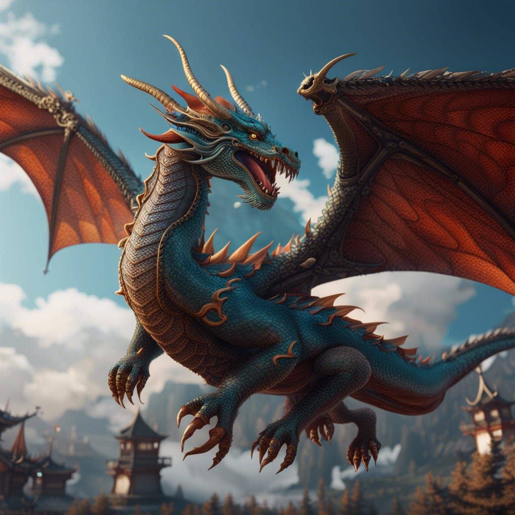 An Eastern-like Dragon Flying Across The Sky