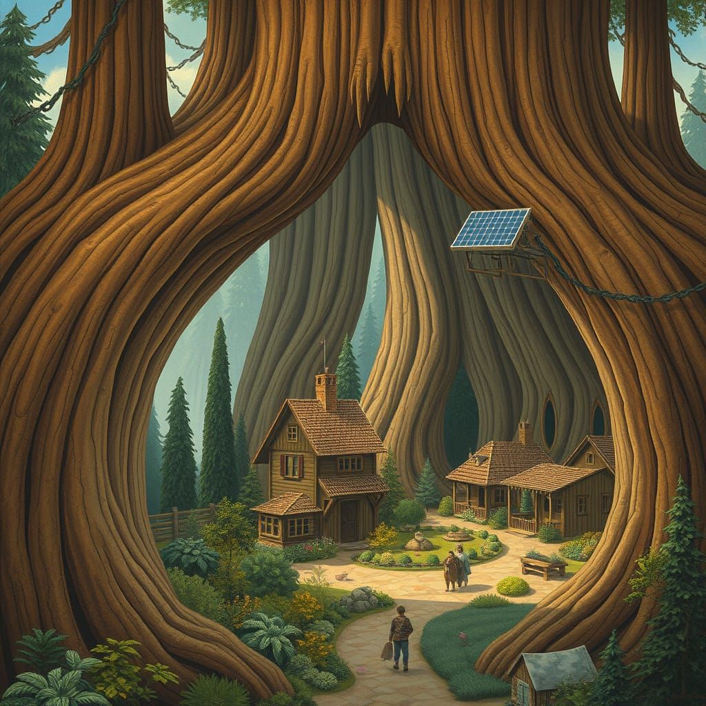 Solarpunk Goddess Under a Redwood Tree