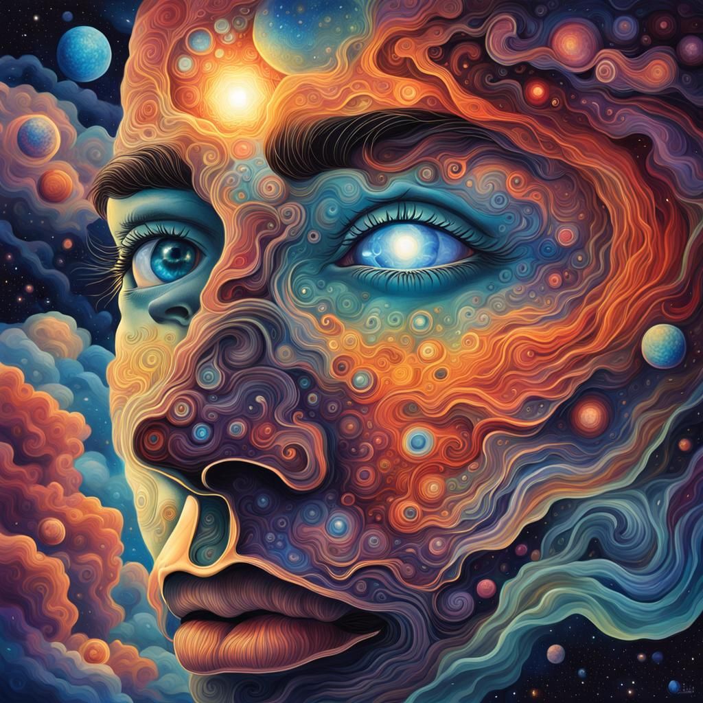 Cosmic Face in Surreal Astral Illustration