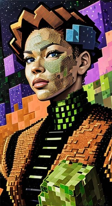 Minecraft Mecha Portrait in Abstract Impasto Style