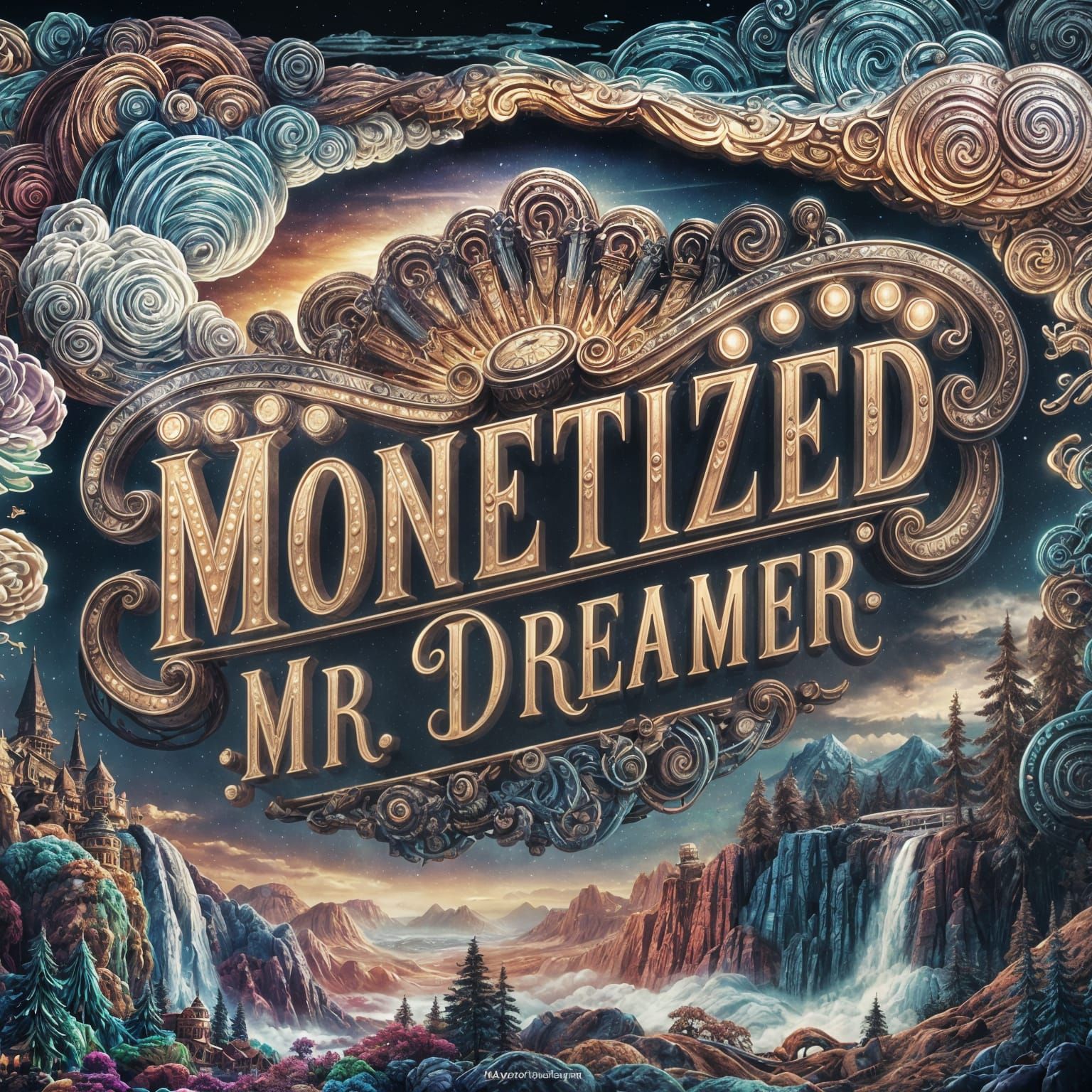 Colorful Maximalist Engraving of "MONETIZED"