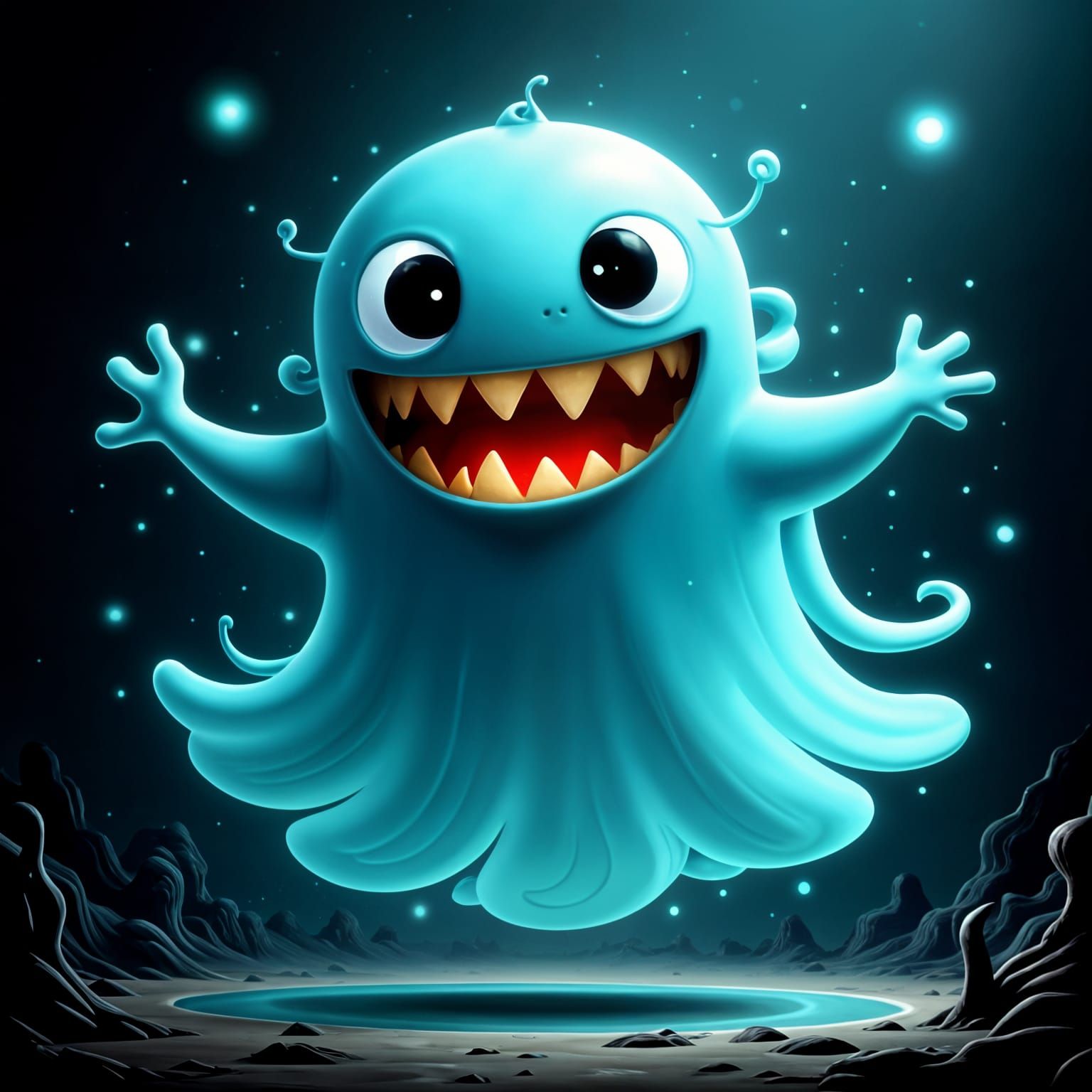 <lora:ALIEN MOOOON:1.0> Portrait of a cute friendly ghost th...