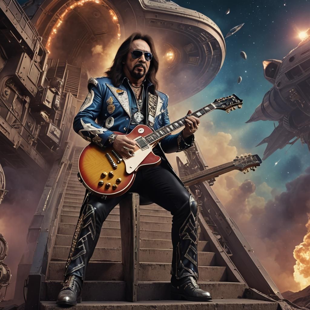 Rock Legend on Rocket Ship Steps: Matte Painting