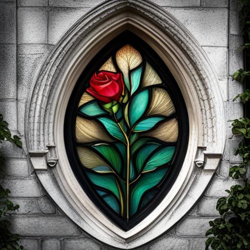 Gothic Stained Glass Rose Window in Castle
