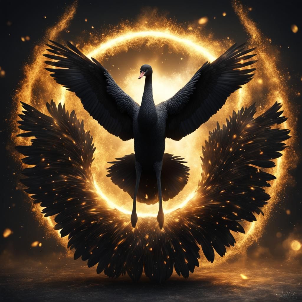 Black Swan Phoenix in Gold Feather Explosion