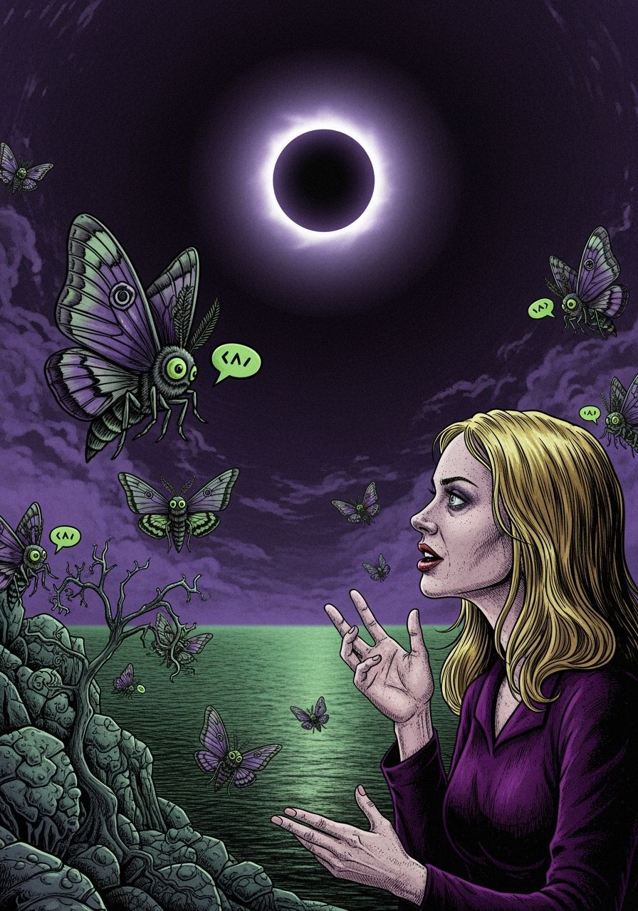 Woman Talks to Creepy Moths Under Eerie Eclipse