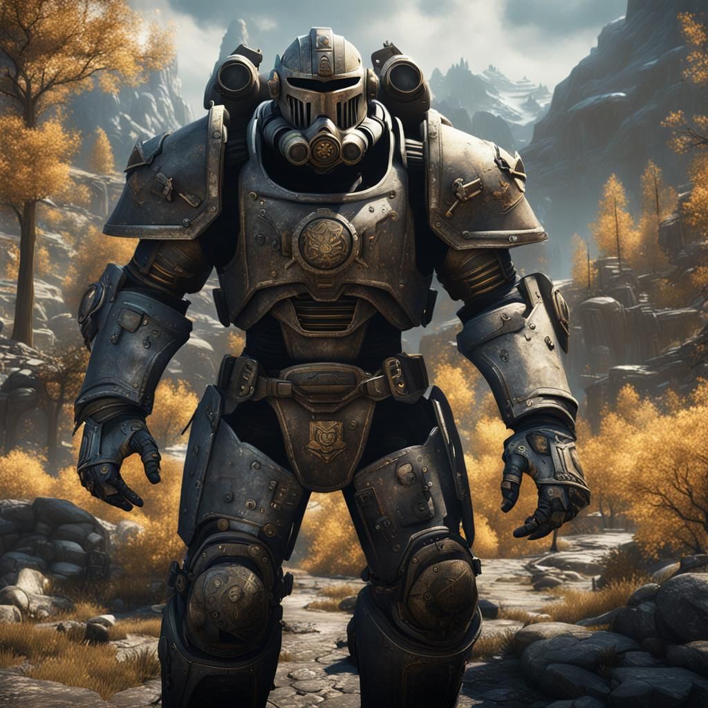 Fallout Power Armor in Skyrim Landscape