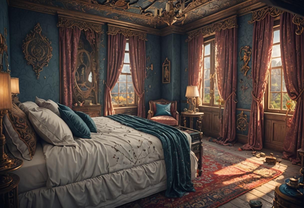 Person Sitting on Bed: Detailed Matte Painting