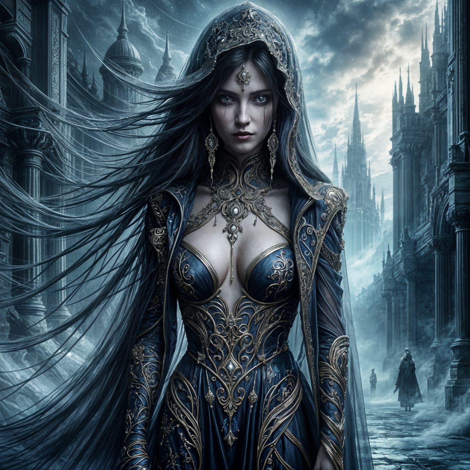 Ethereal Goddess in Spectral Castle - Dark Gothic Portrait