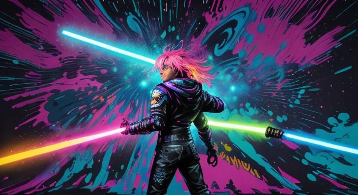 Sci-Fi Warrior in Graffiti Art Style Arena