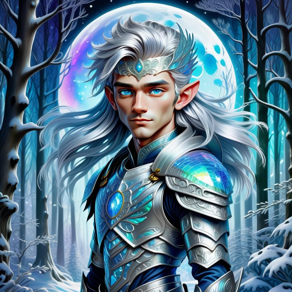 Highly detailed, beautiful fae prince. With silver hair and ...