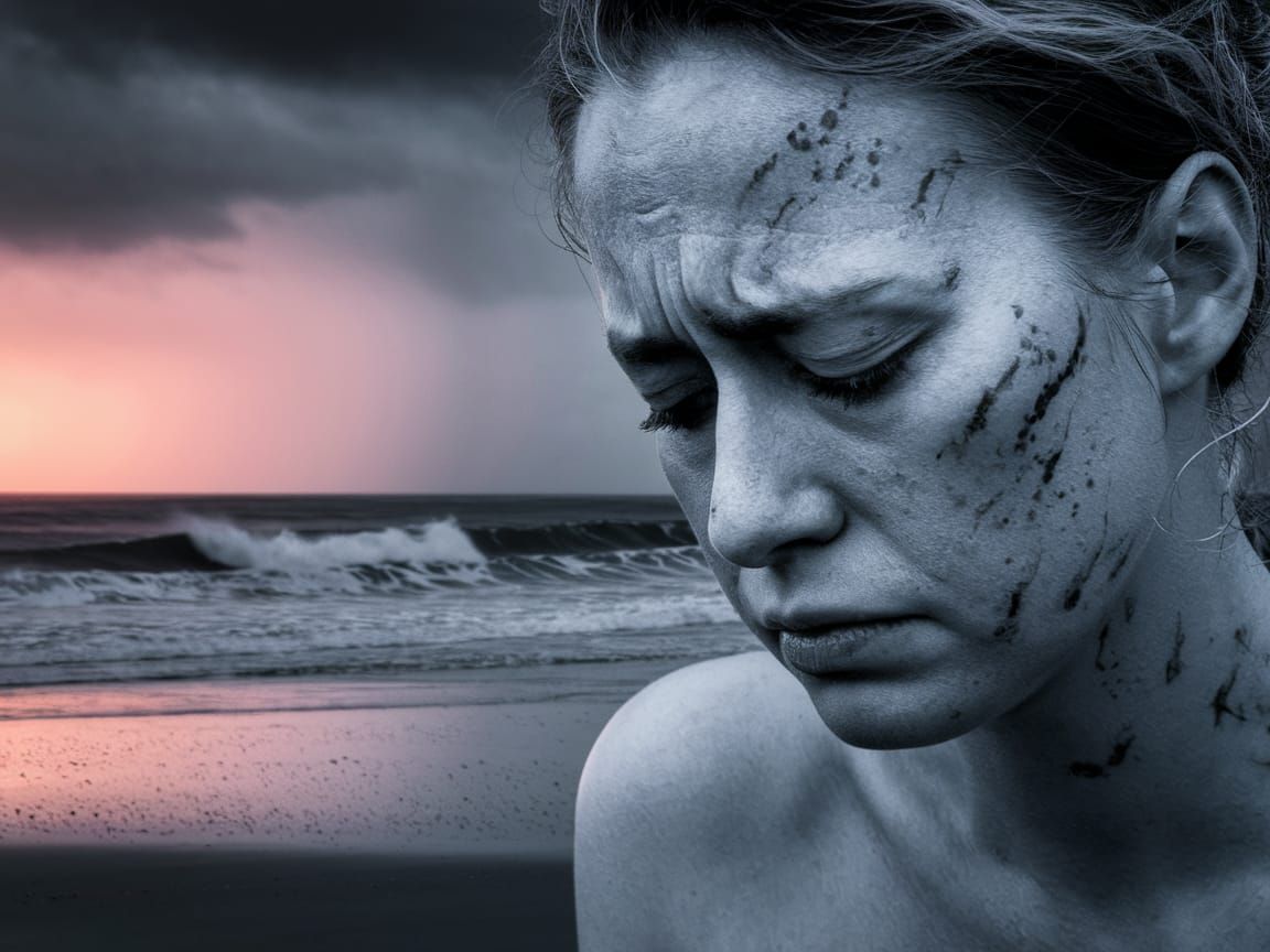 Distressed Woman in Photogravure Style