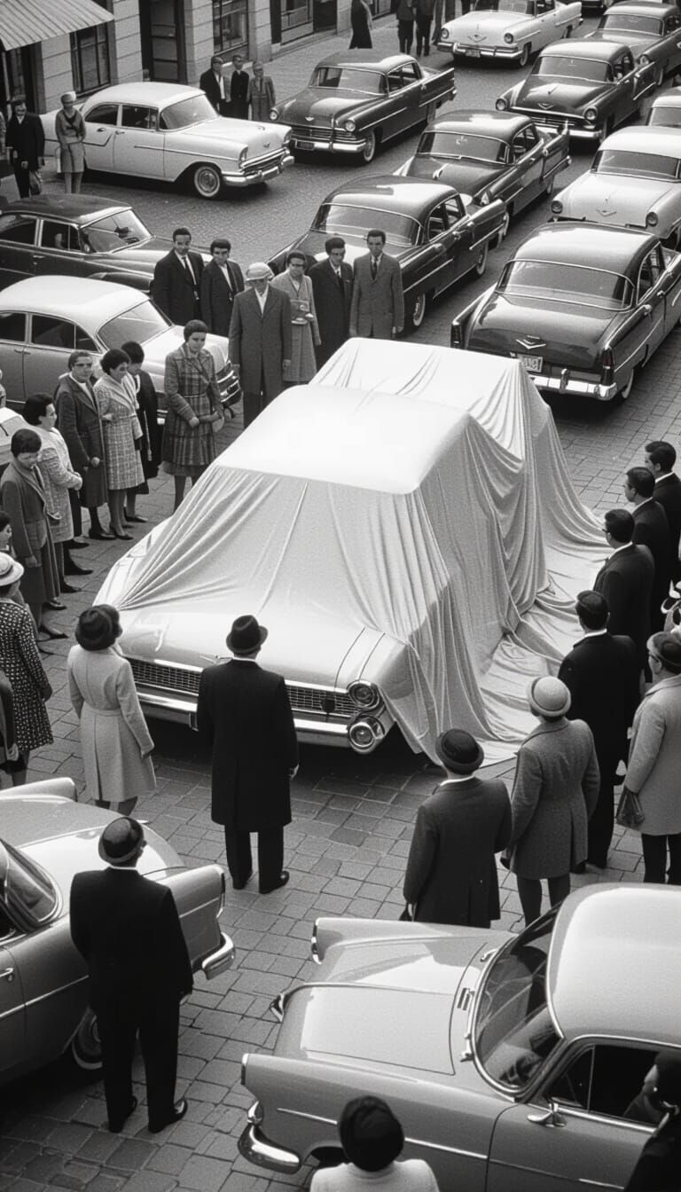 1960s Auto Show: Mystery Car Reveal in B/W