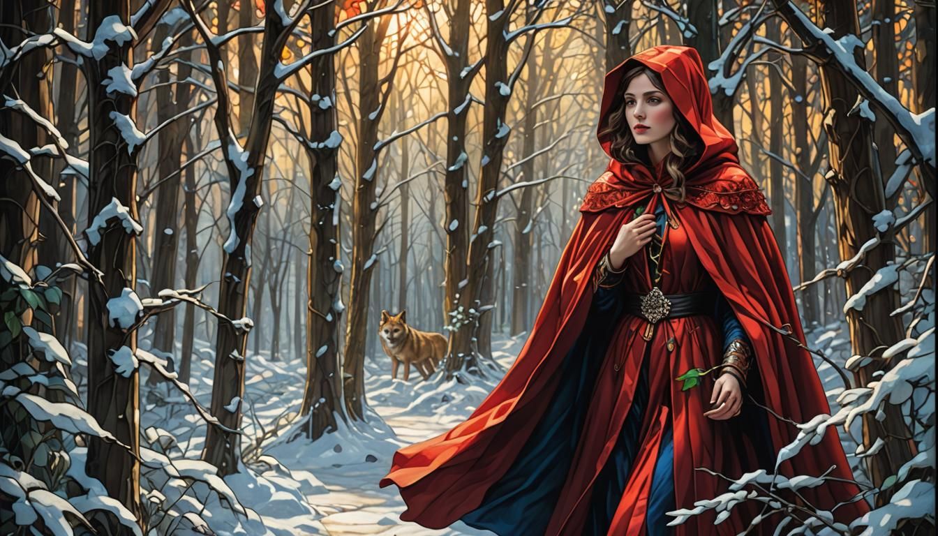 Red Riding Hood in Stained Glass Style