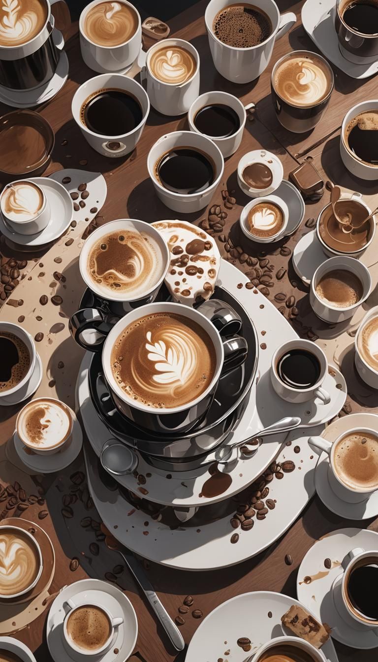 Anime Style Coffee Art: Detailed 8K Render