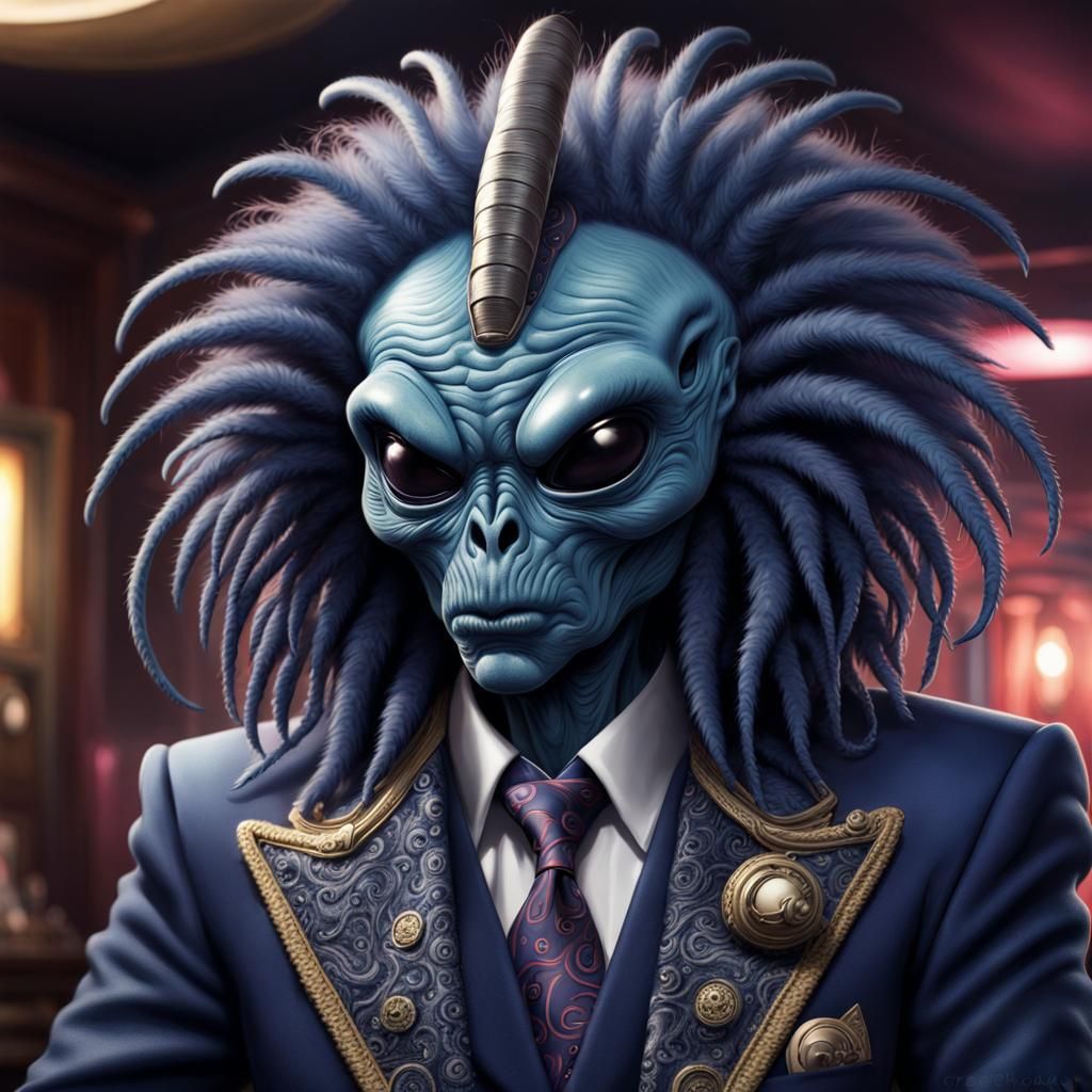Sinister Alien Nightclub Owner in Digital Painting Style