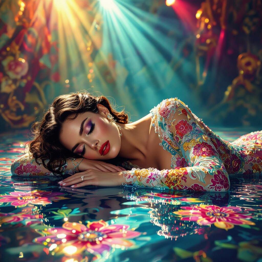 Water Woman Double Exposure on Ornate Table