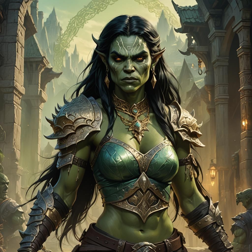 Fantasy Half-Orc with Gold Necklace in Matte Painting Style