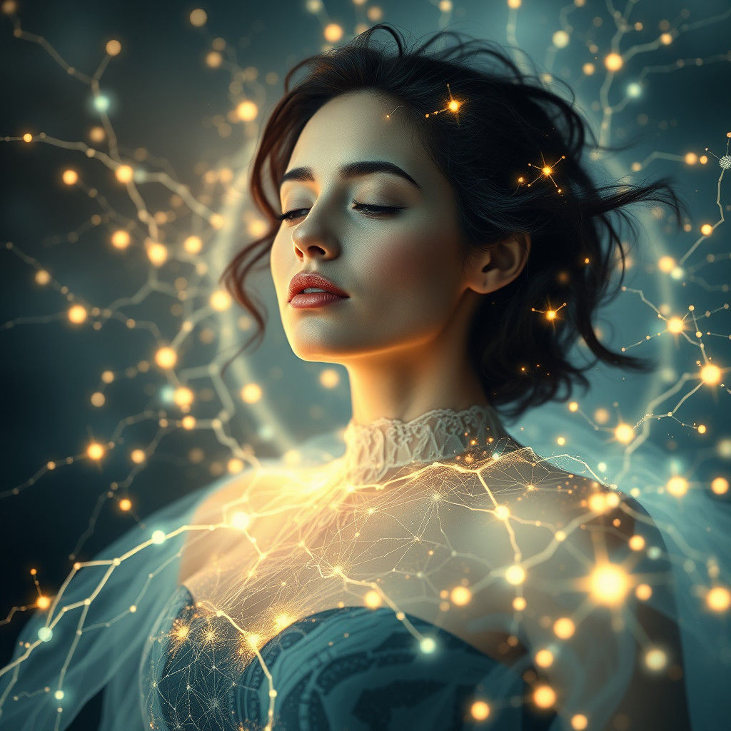 Meditating Woman Surrounded by Cosmic Energy
