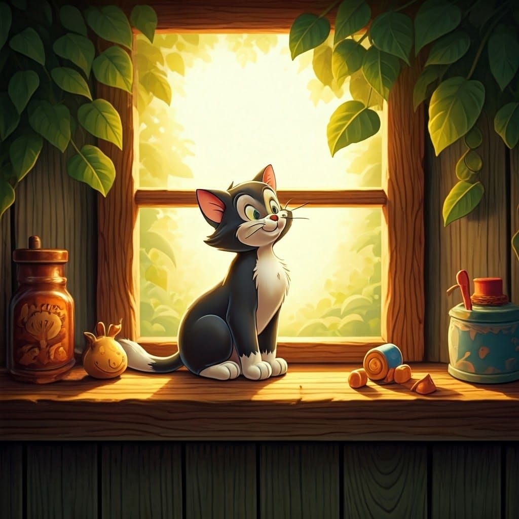 Whimsical Figaro Sits in Golden Sunlight