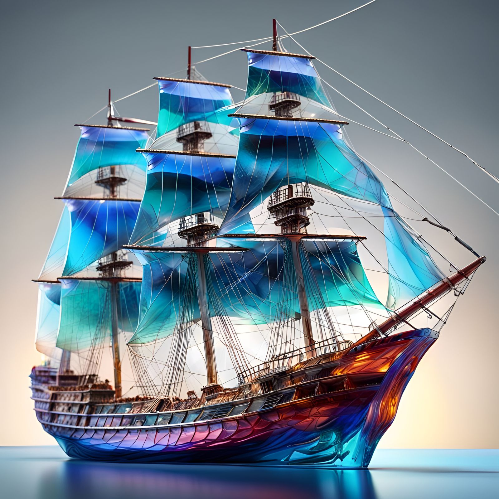 Glass Sailing Ship: Hyperrealistic Concept Art