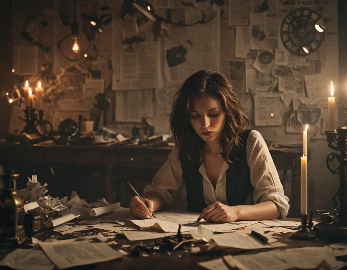 Melancholic Woman Surrounded by Clockwork