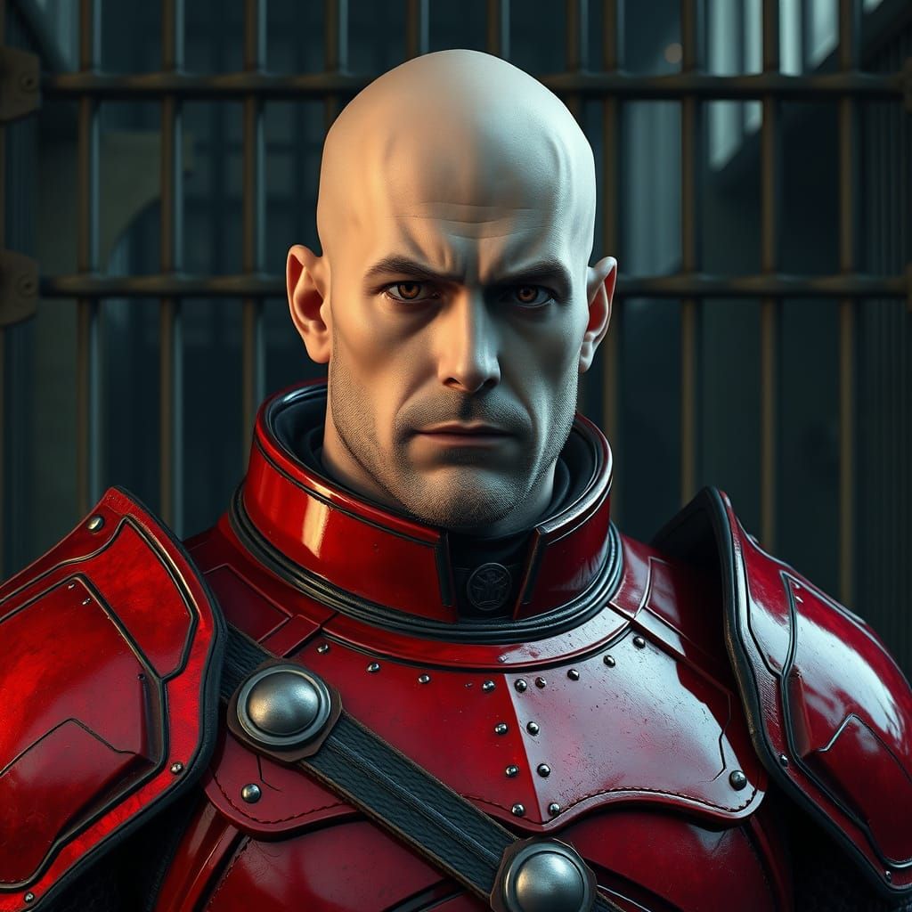 Red Armored Warrior with Granite Face and Red Eyes