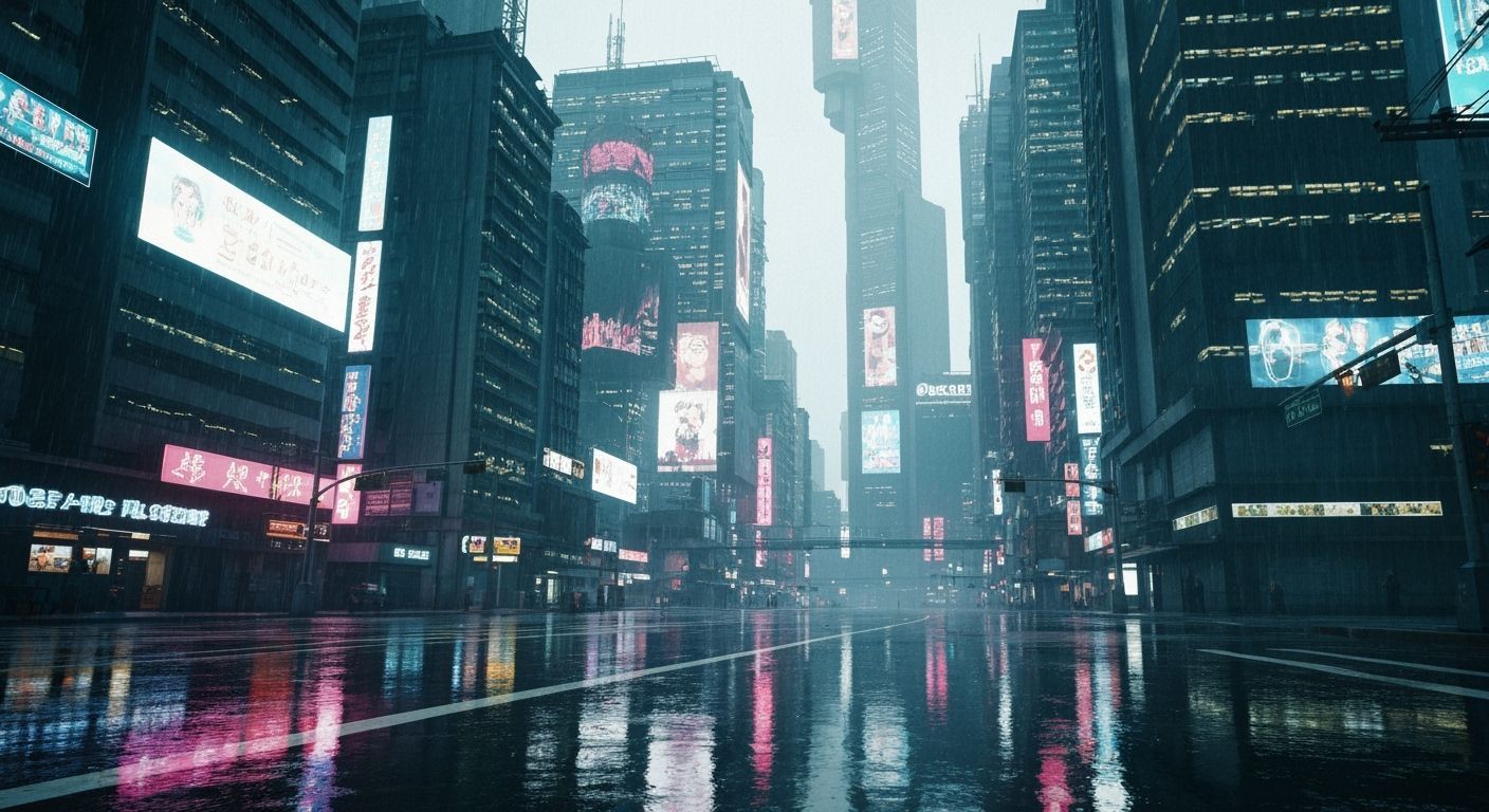 Cyberpunk Cityscape in Neon Green and Orange