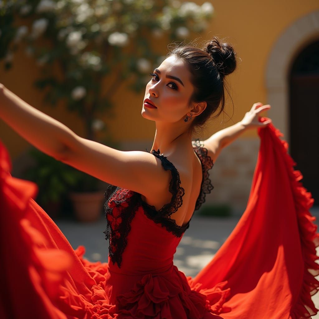 Sensual Spanish Woman in Flamenco Dance, Inspired by Impress...