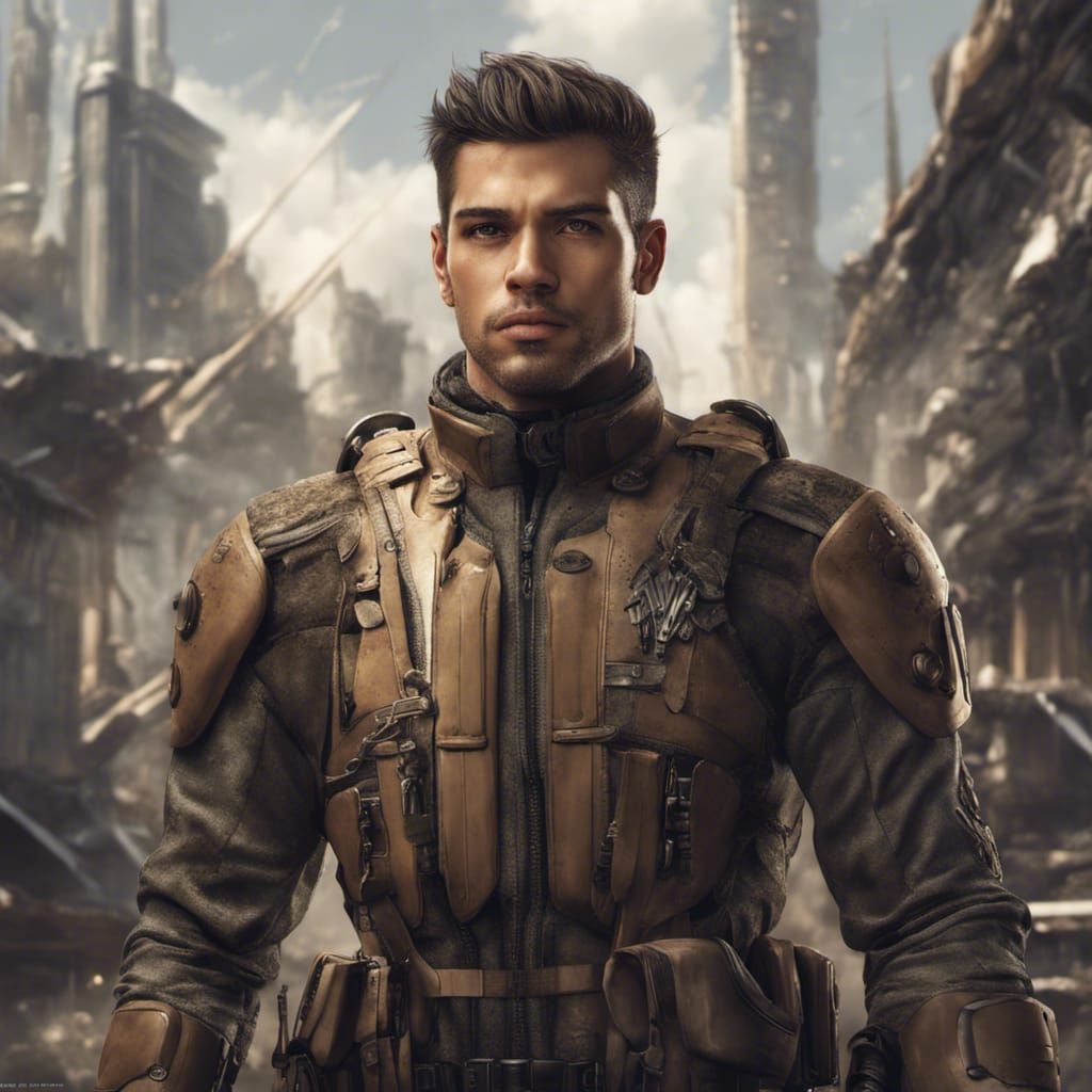 Latino Man in Futuristic Military Uniform